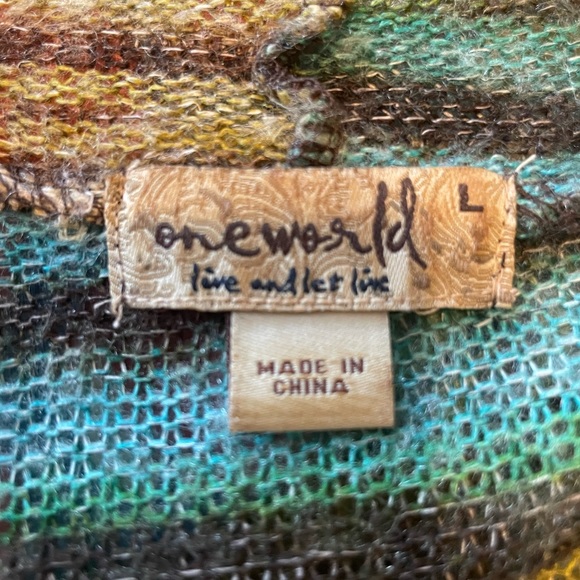 One World Animal Print Multicolor Hooded Cardigan Women’s Large Long Sleeve - Picture 3 of 5